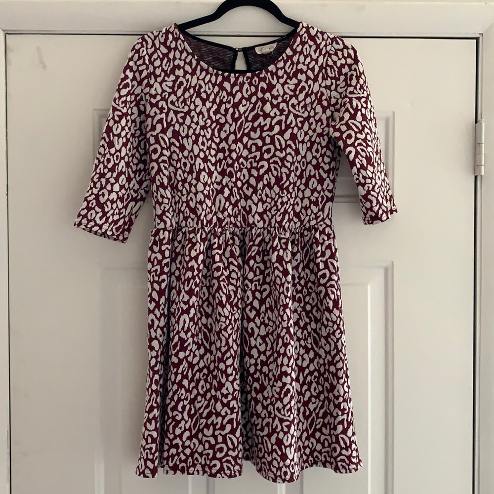 Maroon Animal Print Fit and Flare Dress